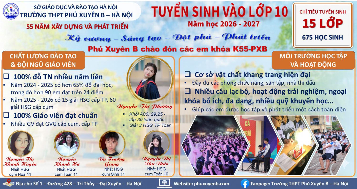 THÔNG BÁO CHỈ TIÊU TUYỂN SINH VÀO LỚP 10 NĂM HỌC 2026 - 2027