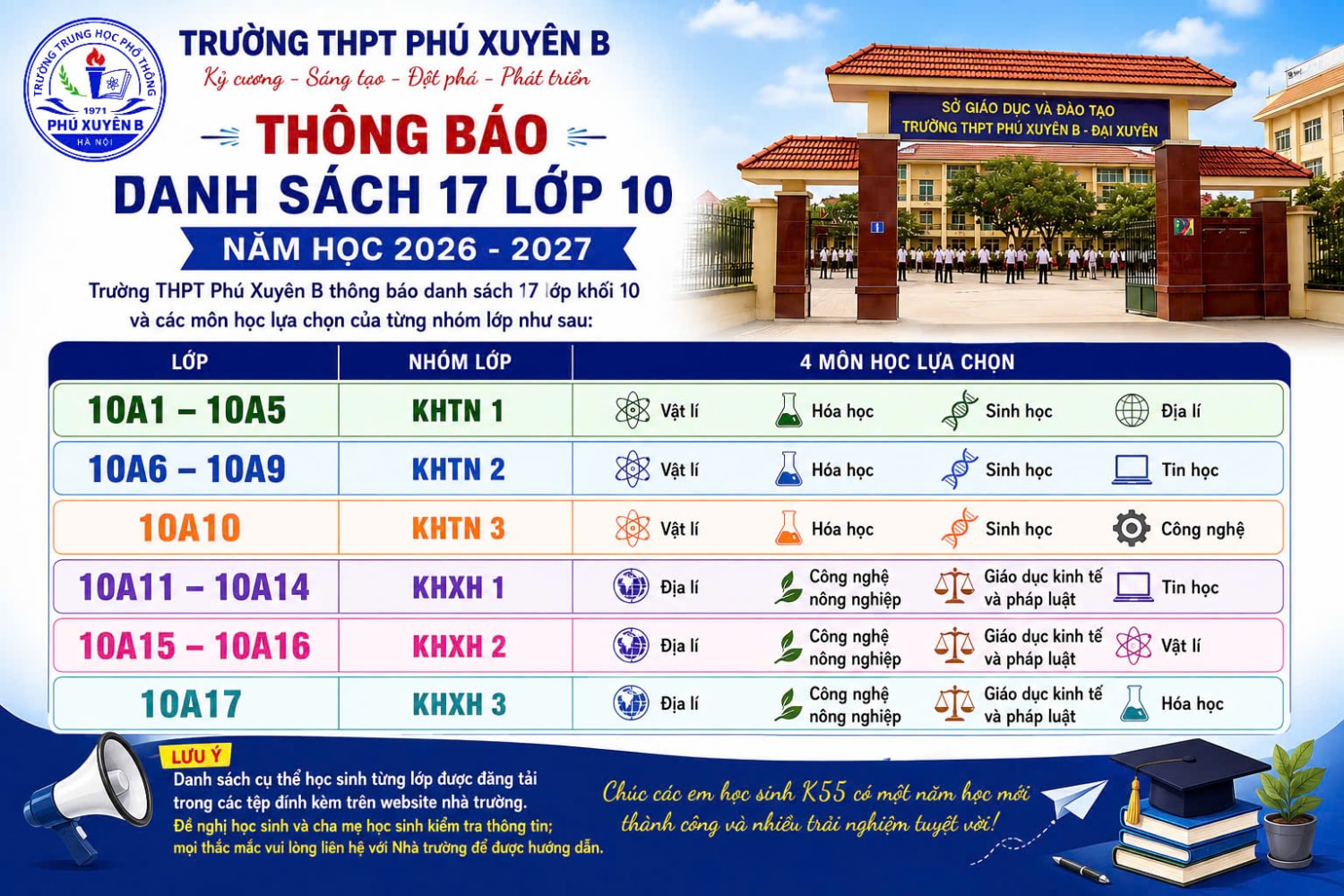 THÔNG BÁO DANH SÁCH LỚP 10 NĂM HỌC 2026 – 2027